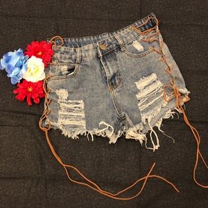 Side Lace-up High Waisted Shorts
